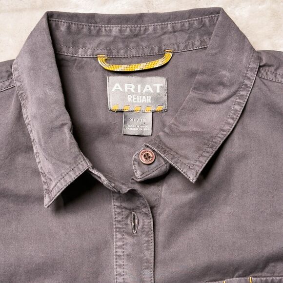 Ariat Rebar Gray Make Tough Dura Stretch Classic Fit Work Shirt Mens Size XL - Picture 3 of 14